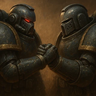 Brothers clasping gauntlets